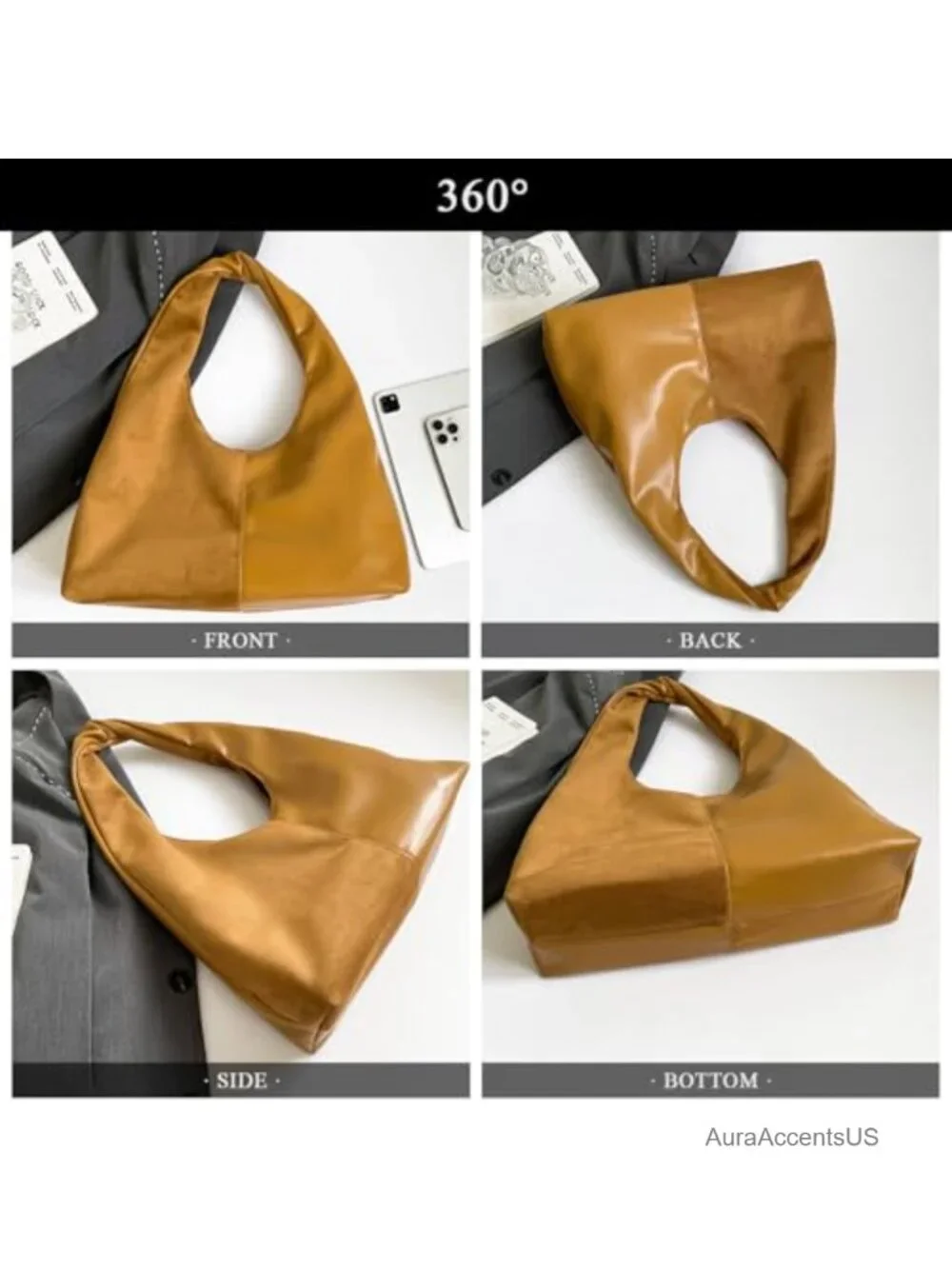 Suede Hobo Bag Women Slouchy Tote Handbag Splicing Leather Magnetic Closure